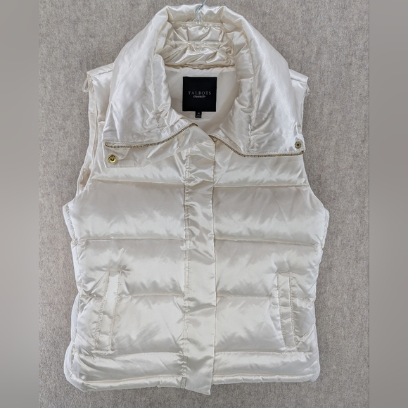 Talbots Jackets & Blazers - Talbots Ivory Puffer Down Filled Vest, Shiny Satin, Size Medium